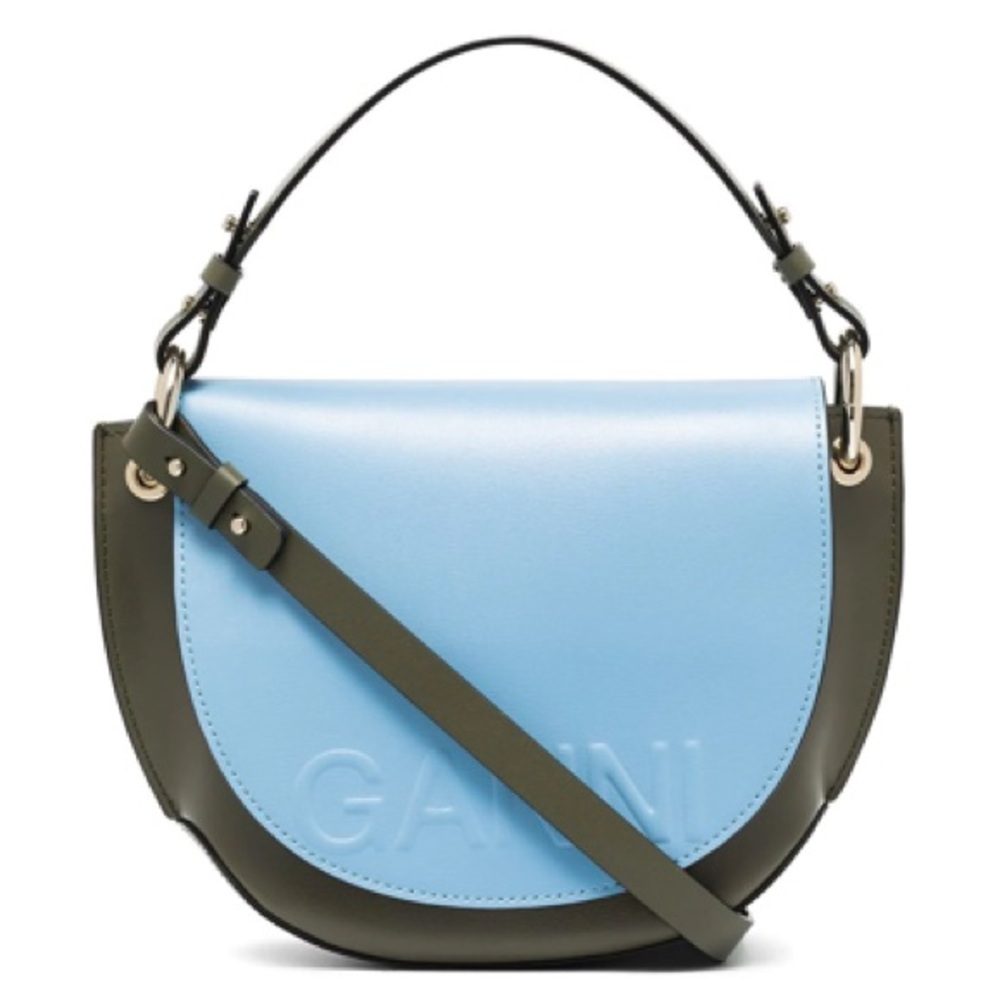 GANNI Medium Placid Blue Leather Top Handle Bag [OS]